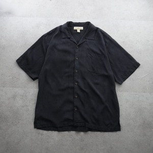 Tommy Bahama Silk open-collar shirt black [L] 古着