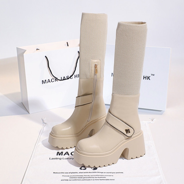 belt design thick-soled knit knee-high boots la2648