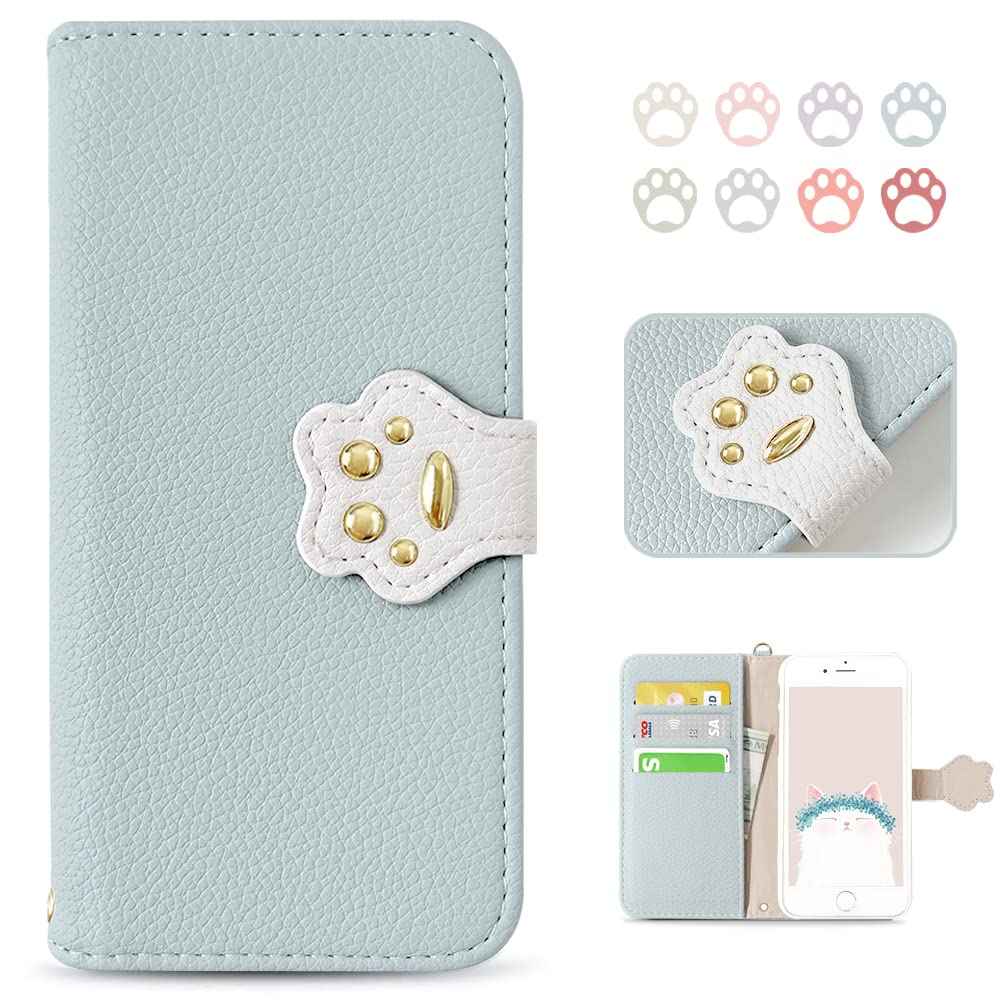 MAGICASE 適応 iPhoneSE 第2世代/第3世代 ケース 女性 iPhone8 iphone se ケース 手帳型 人気 可愛い 猫 アイフォンSE2 ケース おしゃれ カードポケット 財布型 柔らかいTPUケース 落ち着いた色 気質 贈り物 (iPhone 8/7/se3/se2通用)ブルー