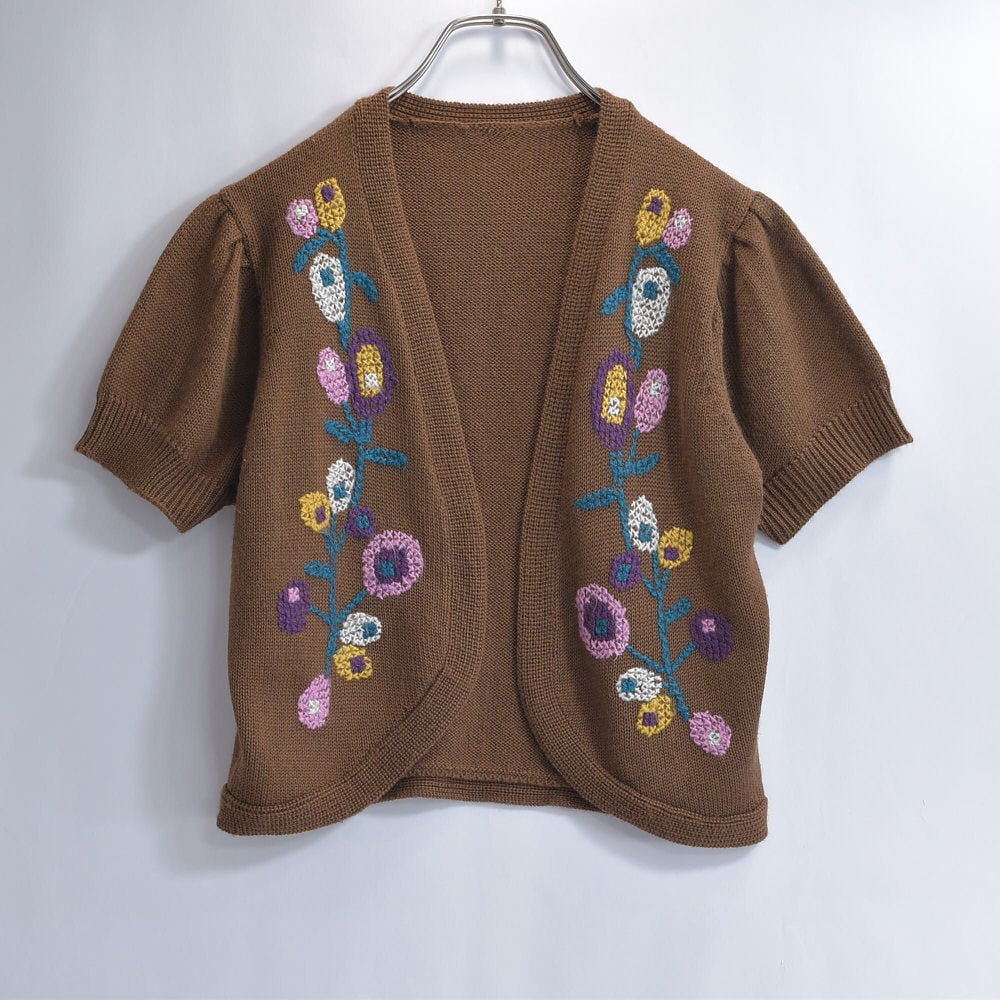 Used フラワー刺繍 デザイン ショートスリーブ ニット ボレロ