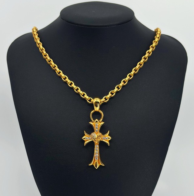 クロスハートネックレス　ペーパーチェーンゴールド