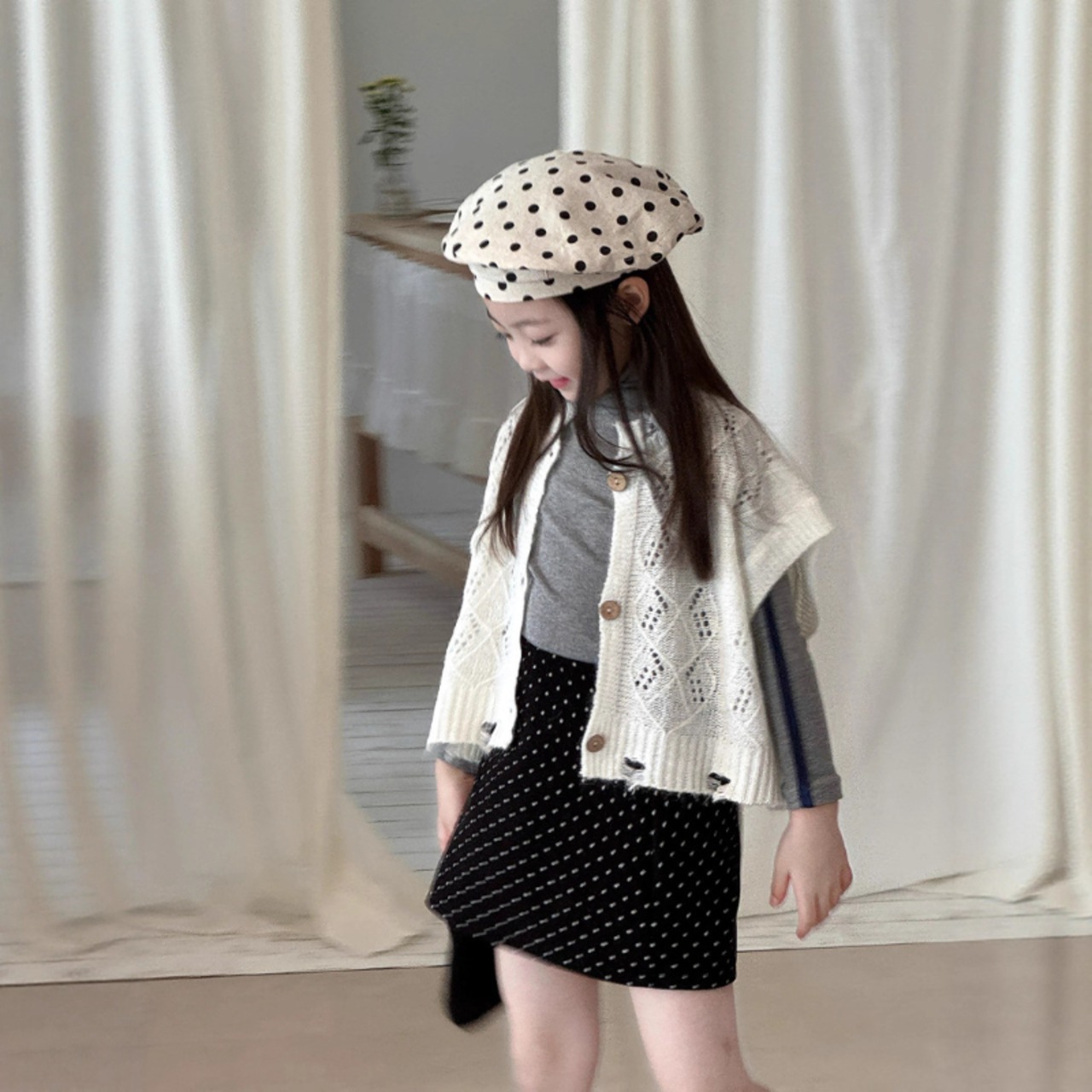 秋韓国風透かし編みニットカーディガン