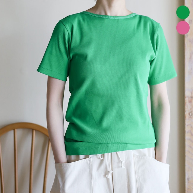 HAVERSACK - ボートネック テレコTシャツ - Green / Pink