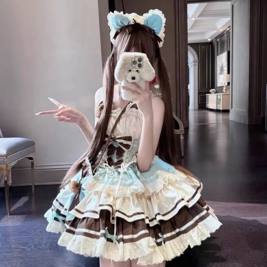 くま モチーフ フリル ティアード ロリィタ セットアップ ドレス｜甘