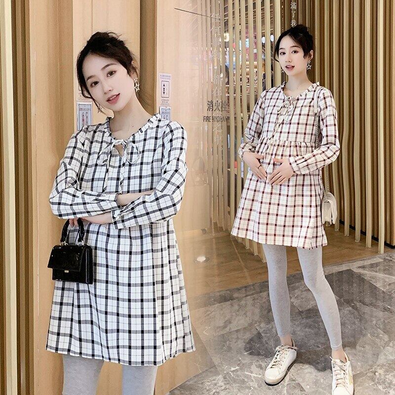 【新作】【送料無料】 976＃マタニティ服春秋コットン長袖ルーズスタイリッシュシャツドレス妊婦ママドレス ロング スプリング 春物 オータム 秋物 AL expec348795557055