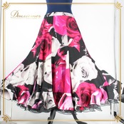 【日本製社交ダンス衣装】スカート レッスンウェア 練習着 Lサイズ 白 黒 マゼンダピンク 花柄 薔薇 バラ SEKINE セキネ