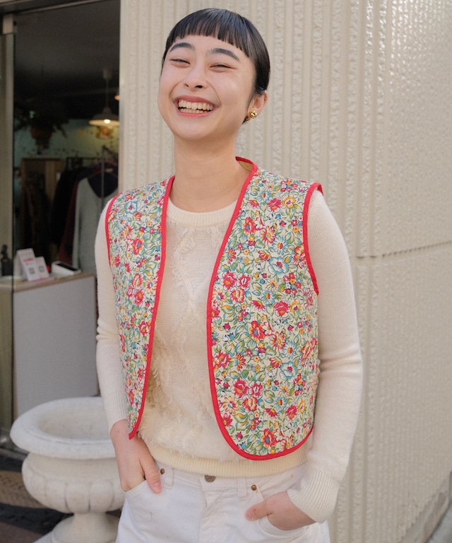 【送料無料】European flower colorful red vest