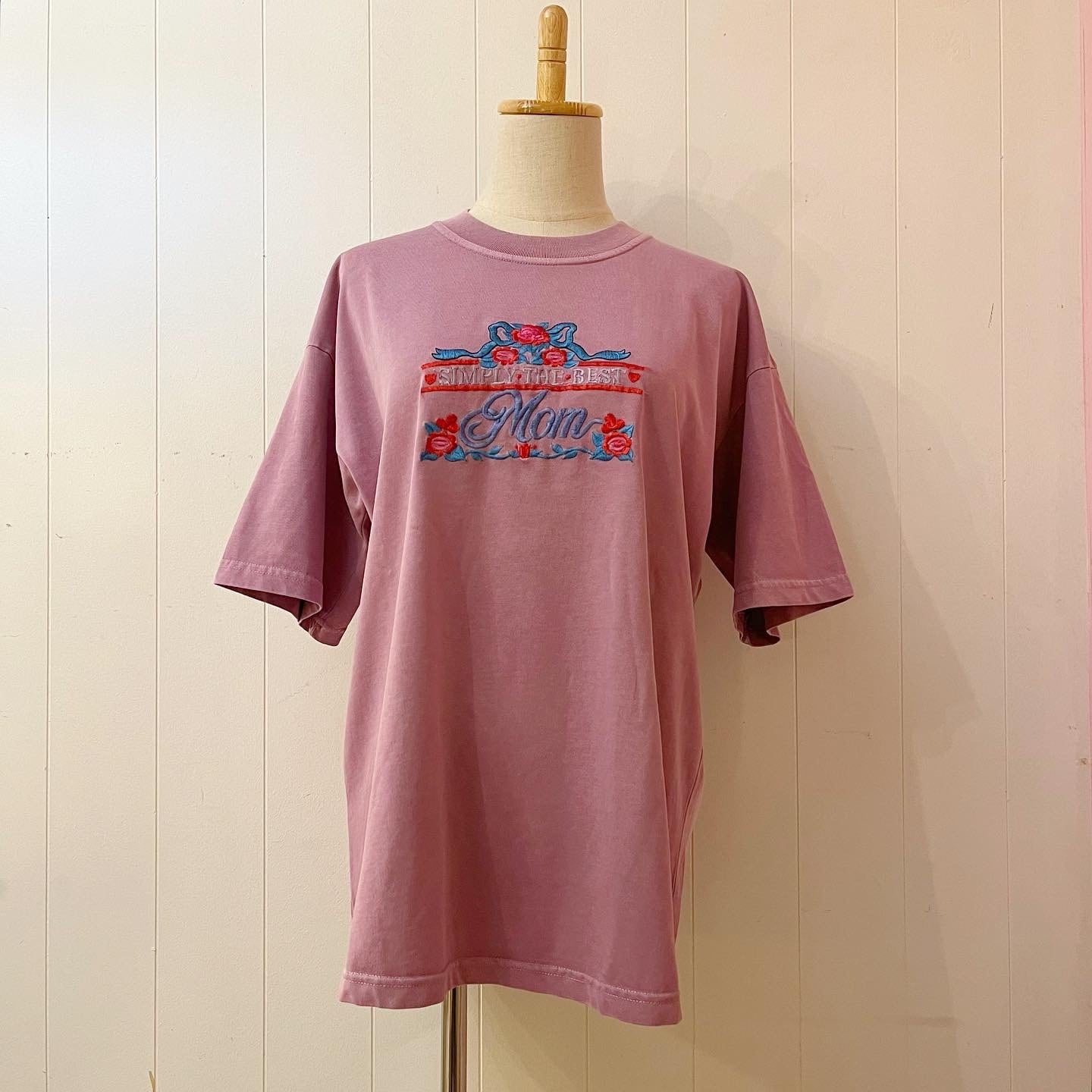 lavender ribbon embroidery T-shirt