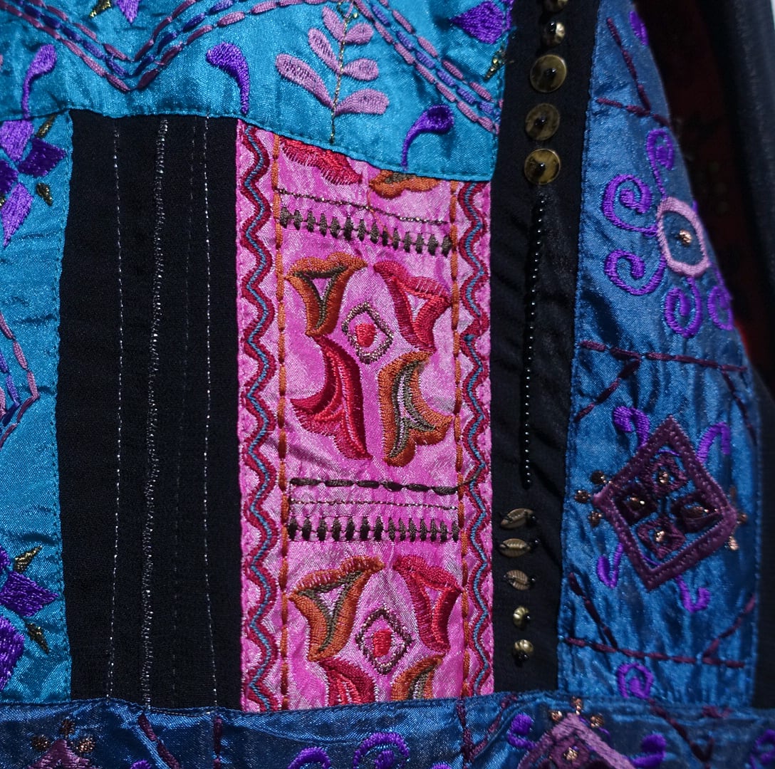 90s CHICO’S チコズ 花 幾何学 刺繍 シアー パッチワークジャケット 90s “CHICO'S” Various Embroidered & Sheer Patchwork Jacket | 古着