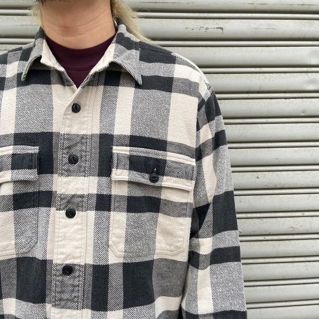 90s Ralph Lauren ヘビーネルシャツ　マチ付き　M 黒白ベース