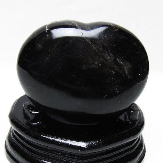 モリオン 置物 黒水晶 ハート 台座付属 一点物 155-1094