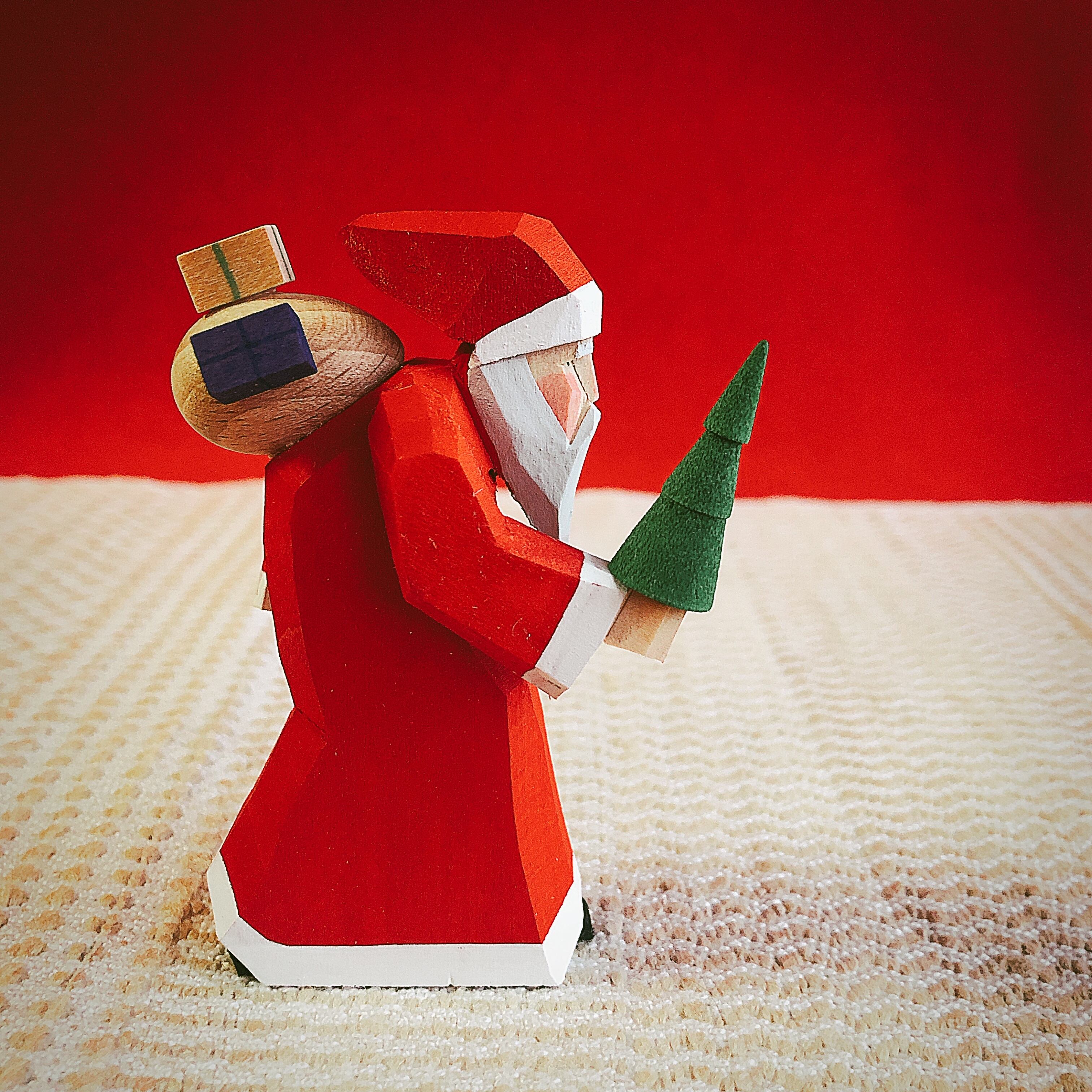 サンタクロース ウェルカムボード 置物 木製 木彫りサンタ ミニサイズ