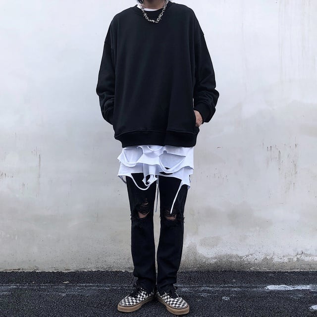 予約販売】 付け裾 レイヤード風 着け裾 重ね着風 メンズ ダメージ加工