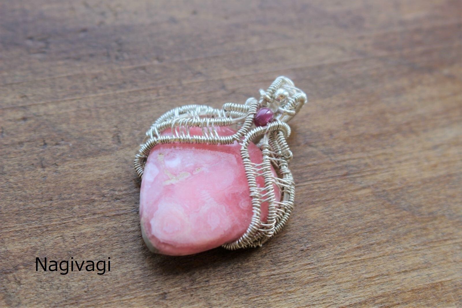 Rhodochrosite silver925 wirewrapping pendant