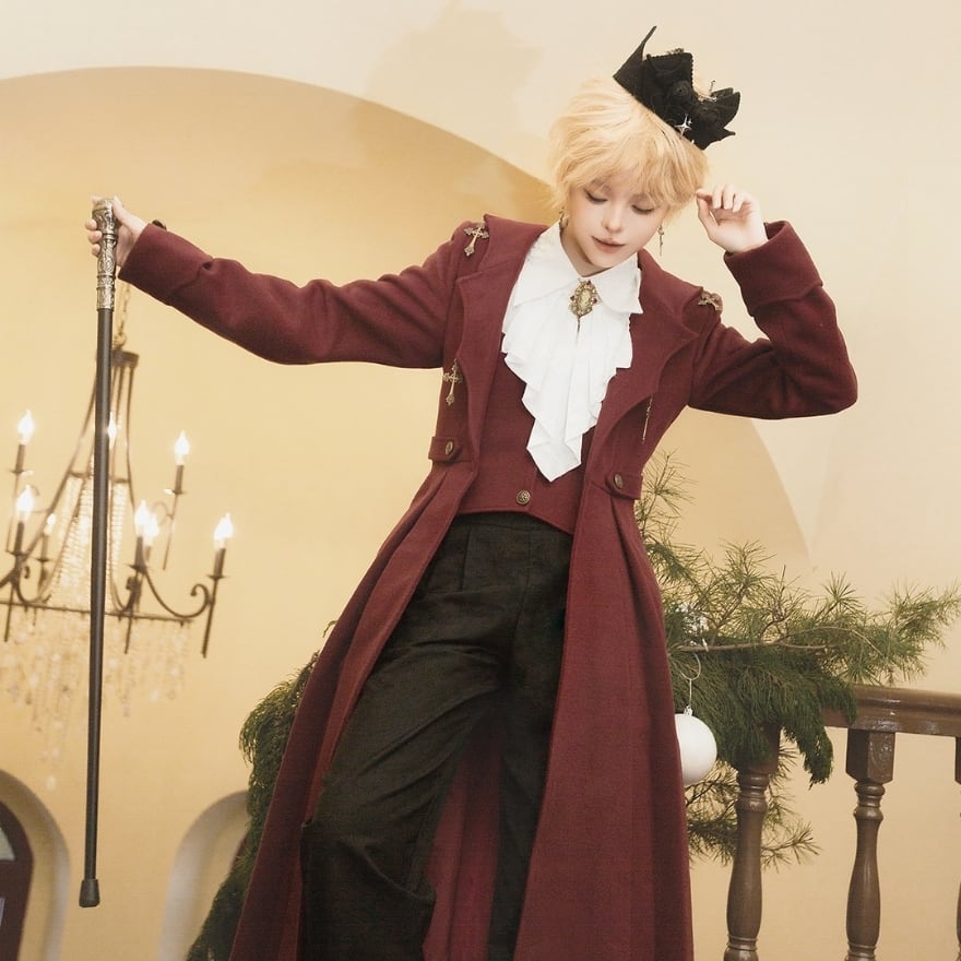 PUTUMAYO ベロアナポレオンコート　皇子　アトリエボズ　男装　ロリィタ 皇子系ロリィタ 王子系 プリンス 3点セット コート ブラウス パンツ