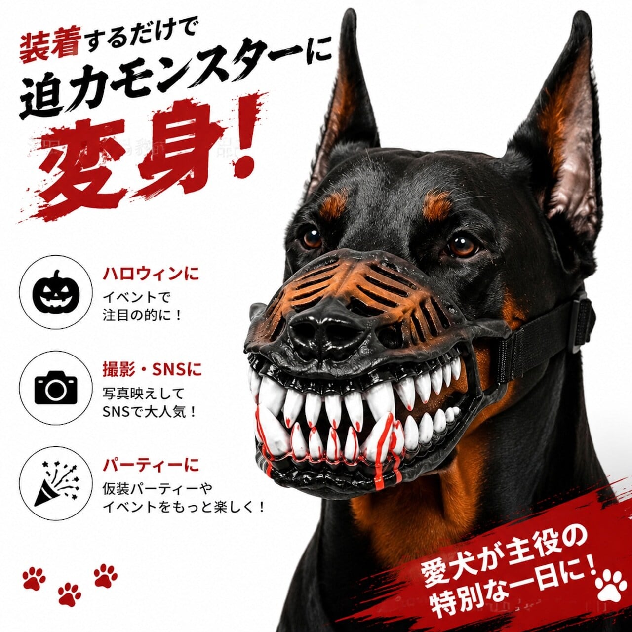 SQ 716 . 地獄ハウンド風 モンスター犬用マズルカバー｜リアル牙
