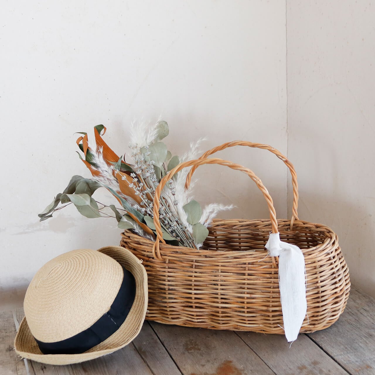 アラログ ロングバッグ ( バスケット )/ かご ナチュラル インテリア ガーデニング 花かご フレンチ シンプル ドライフラワー 北欧インテリア かごバッグ