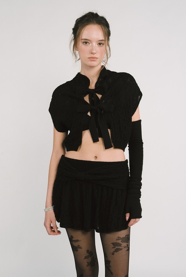 [threetimes] Ribbon bouquet skirt (black) 正規品 韓国ブランド 韓国通販 韓国代行 韓国ファッション スリータイムズ three times 日本 店舗