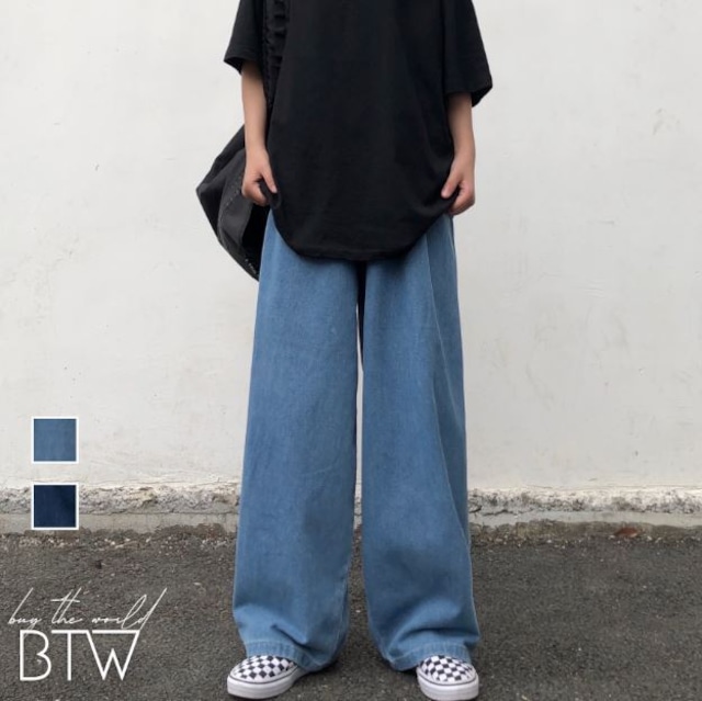 【韓国メンズファッション】デニム ウォッシュド ワイドレッグ ジーンズ 無地 ストレート シンプル ゆったり カジュアル BW2072