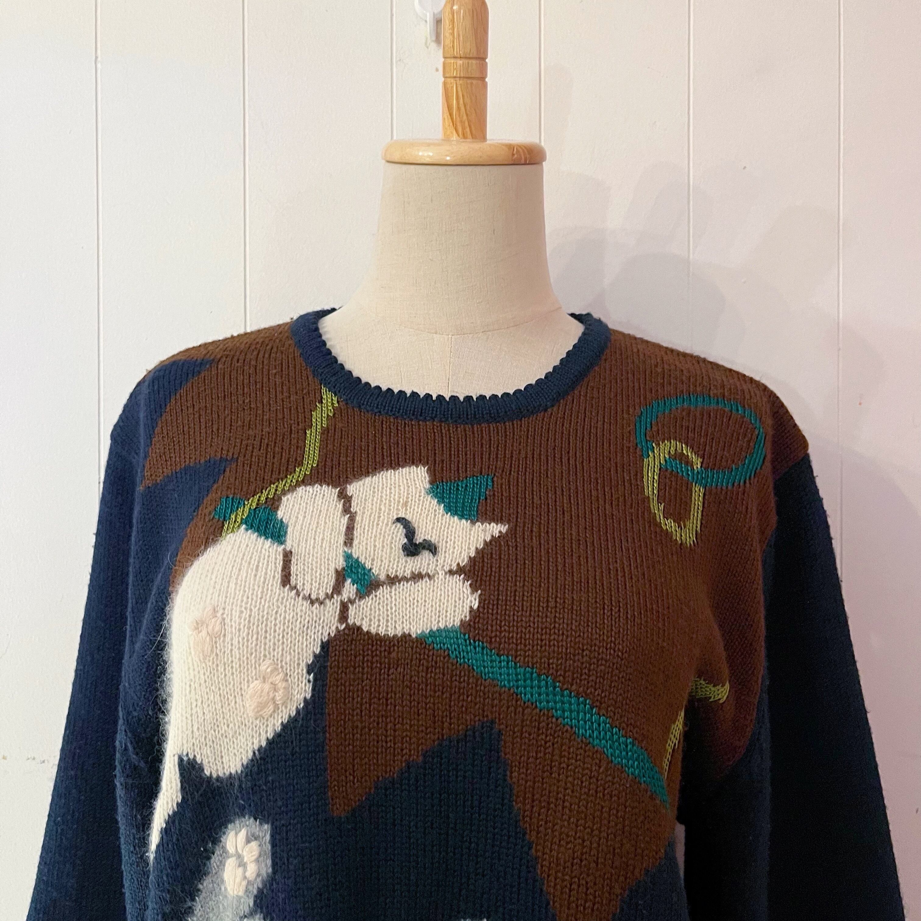 circus cat navy knit sweater