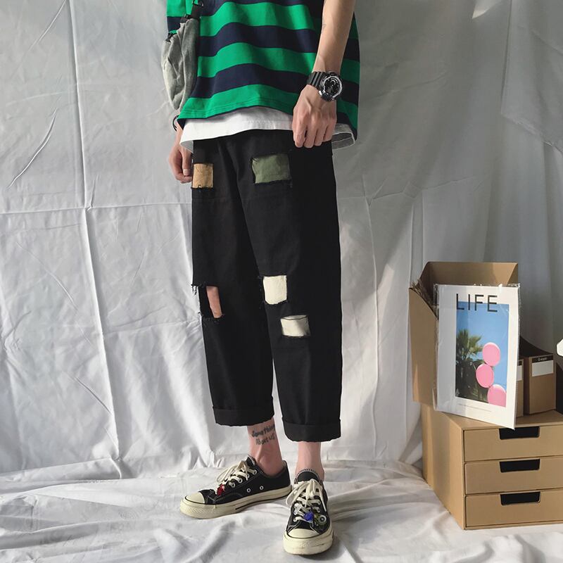 全2色 デニム パンツ ストレート カジュアル ダメージ おしゃれ