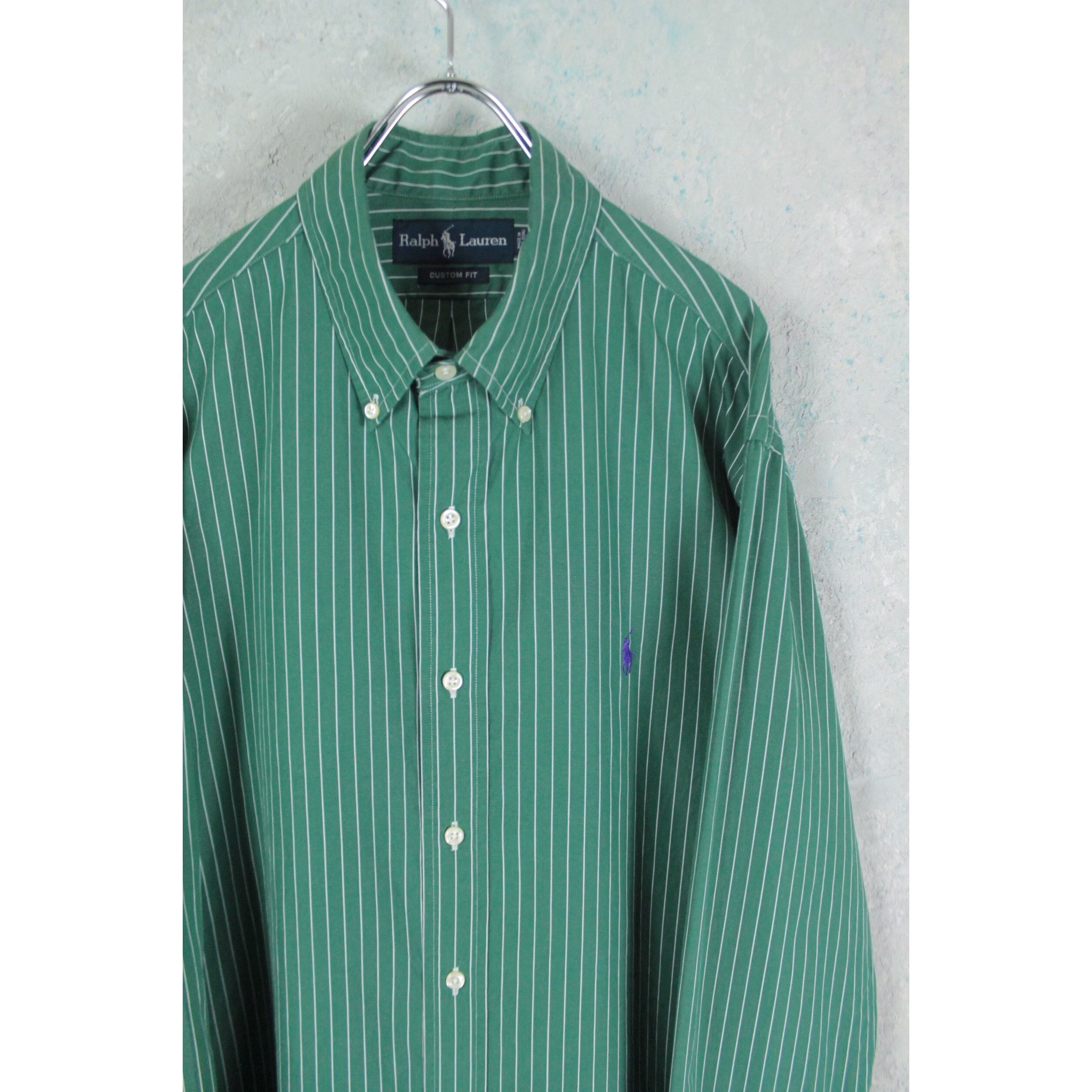 Ralph Lauren モスグリーン ストライプシャツ 【FF-2992】 | cv