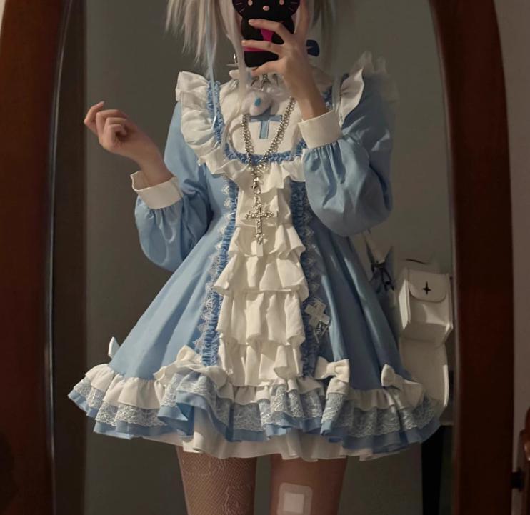 夢見るクローゼット♕ドレスプリント☆姫可愛ワンピース 少女の夢いっぱい甘ロリータプリンセスドレスワンピース 量産型