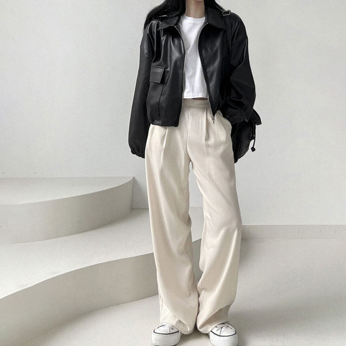 レザー ジャケット ライダース レディース 春秋冬 韓国 アウター 大人 カジュアル ストリート 原宿系 ダブルジップ PUレザー スタジャン ブルゾン ゆったり 体型カバー 大人可愛い 大人女子