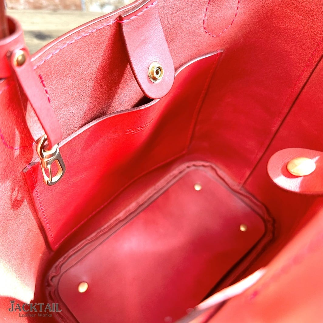 ミニトートバッグ（一点もの）／オイルレザー（レッド） | 革鞄・小物