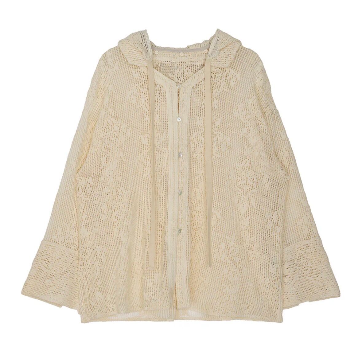 AMERI】2WAY MESH DAMASK EMBROIDERY HOOD BLOUSE (0126104510800