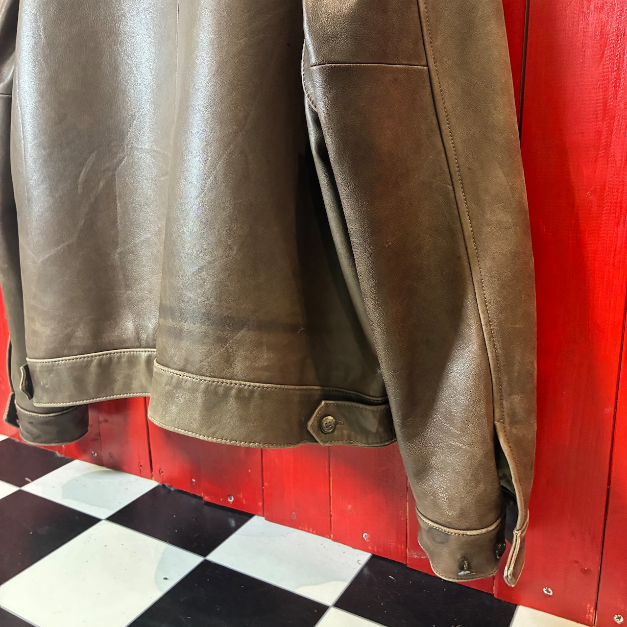 90s POLO RALPH LAUREN / ラムレザージャケット ブラウン / 千鳥格子ライニング / ポニー無し