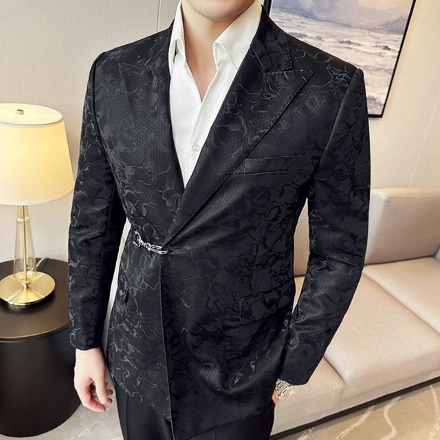 レザー風プリント メタルバックルスタイリッシュジャケット A2482