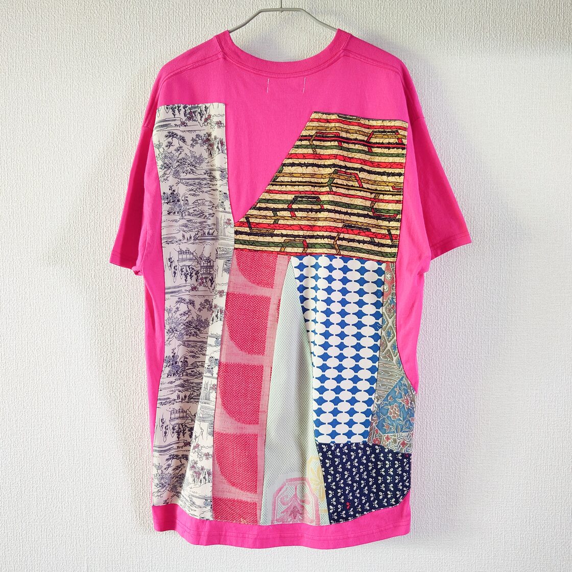 Acote パッチワーク Tシャツ パッチワーク ピンク 着物リメイク kimono 