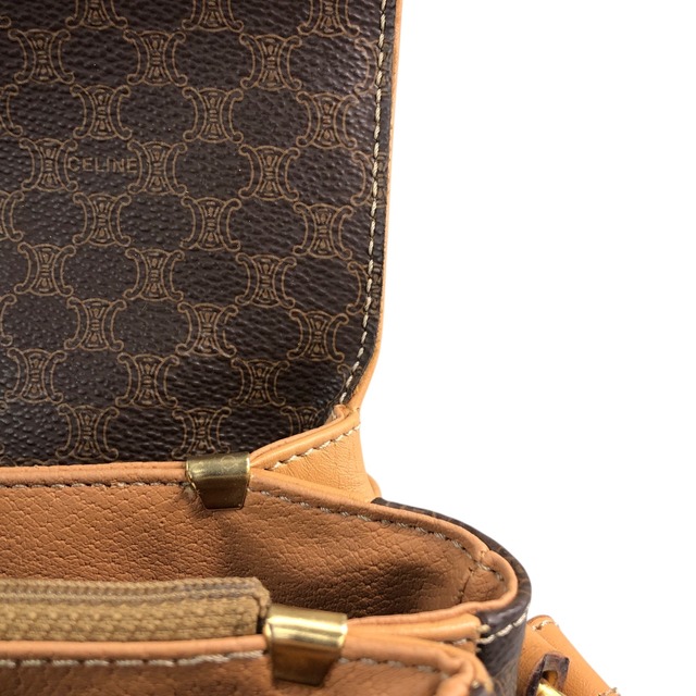 CELINE セリーヌ マカダム ショルダーバッグ ブラウン ロゴ フロントバックル PVCレザー vintage ヴィンテージ オールド mii7cn
