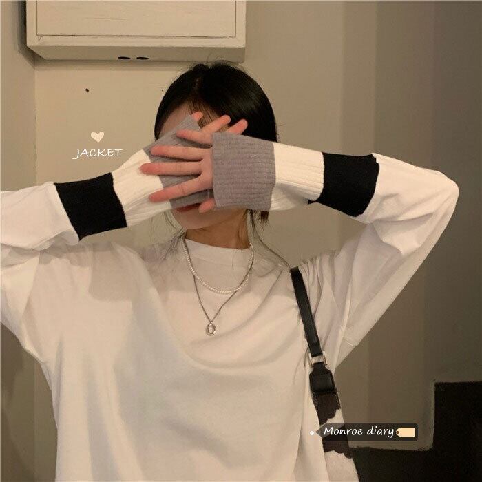 ホワイトTシャツ シャツ スタイルスプリングルーズトップス ロング 春物 モンロー9225224548