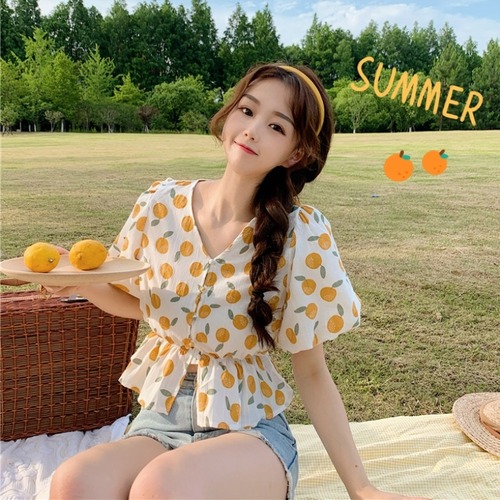 ✞ プリントVネックショートウエストすっきり☆着痩せスリーブブレストシャツブラウス 大人ガーリー スウィート キュート カジュアル ✞ゴスロリ SM ミリ 甘ロリ クラロリ 和ロリ エレガント 黒ロリ 姫ロリ 華ロリ BB-BB1790560