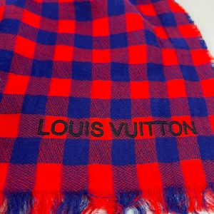 LOUIS VUITTON ルイヴィトン  チェックMP0894 ロゴ刺繍 コットン エトール マサイ  ストール レッド A-10214