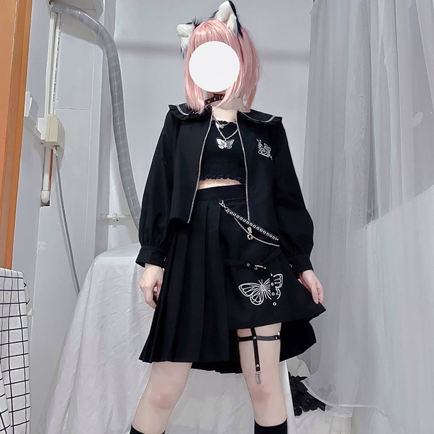 【現品限り】 ライブ 参戦服 中華ゴシック セットアップ butterfly 刺繍 Z世代 ストリート系