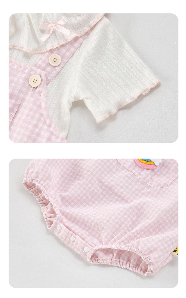 【セット】レインボー半袖Tシャツチェックサロペットロンパースセット - 11