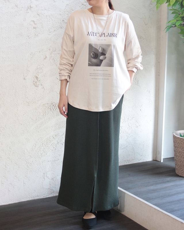 【Women select】ワッフルロングトップス　(250954)