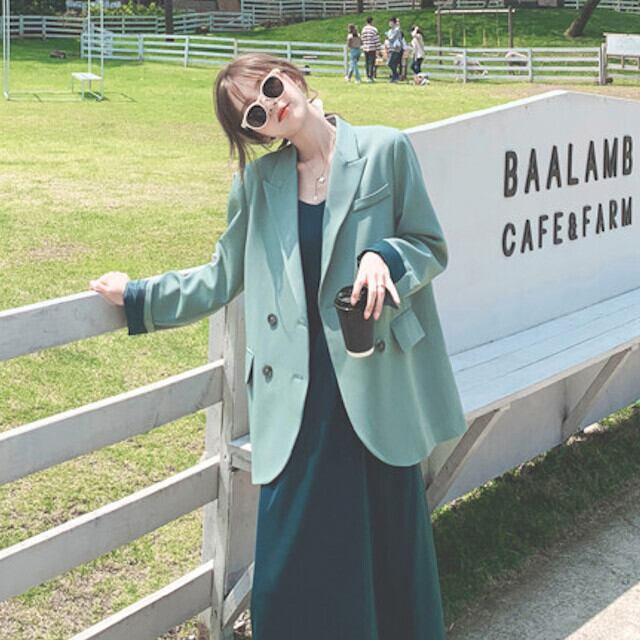 ジャケット レディース オーバーシルエット 長袖 くすみカラー グリーン おしゃれ かわいい S/M/L/XL