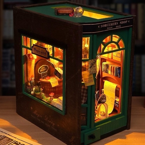 DIY コテージ クリエイティブ ブックエンド マジックナイト ライトオーナメント 手作り 組み立て 3Dパズル 女の子 男の子 おもちゃ ギフト クリスマス ホリデー プレゼント 北欧 モダン ブラウン グリーン