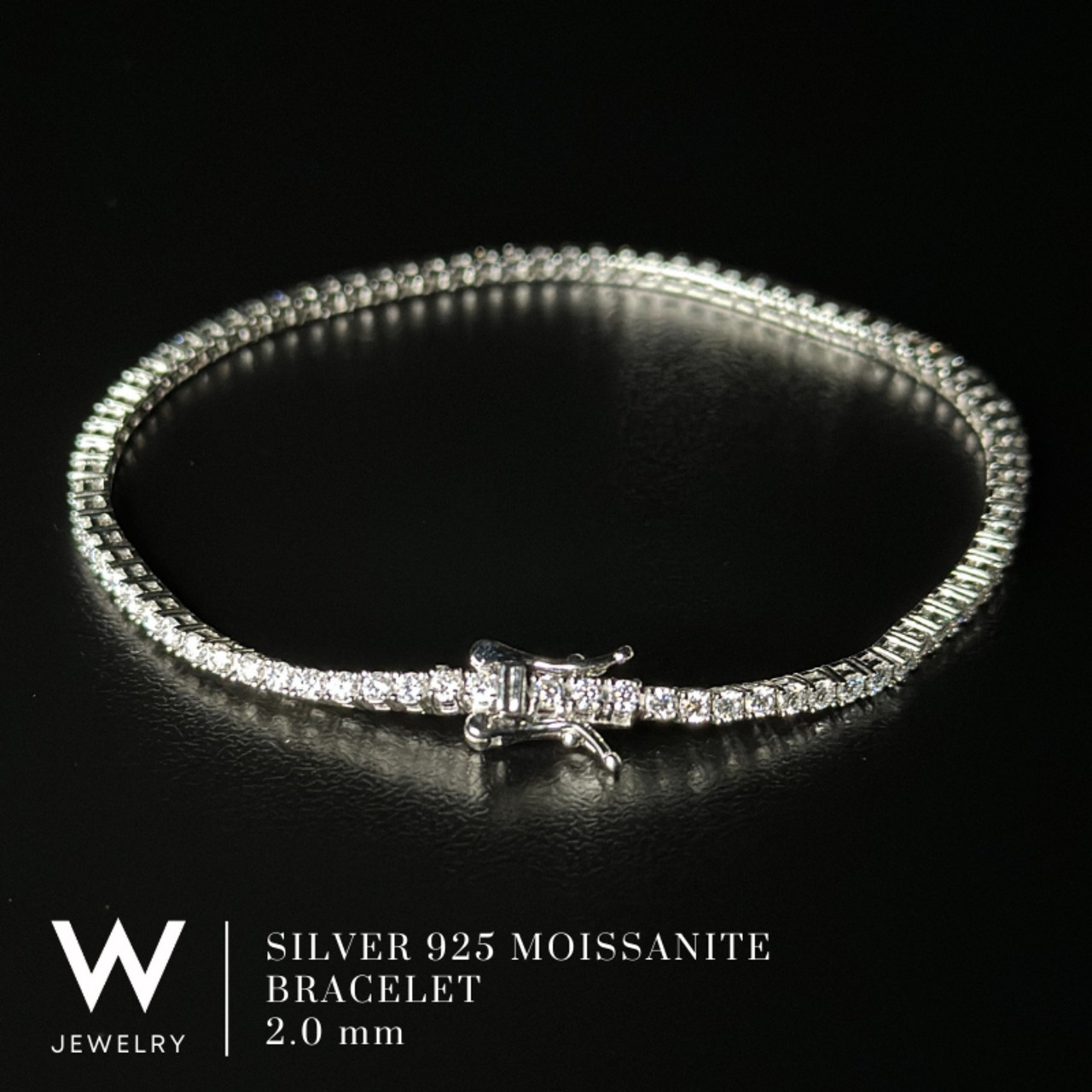 【2mm】W Jewelry Moissanite "Tennis Chain Bracelet" Silver - 2