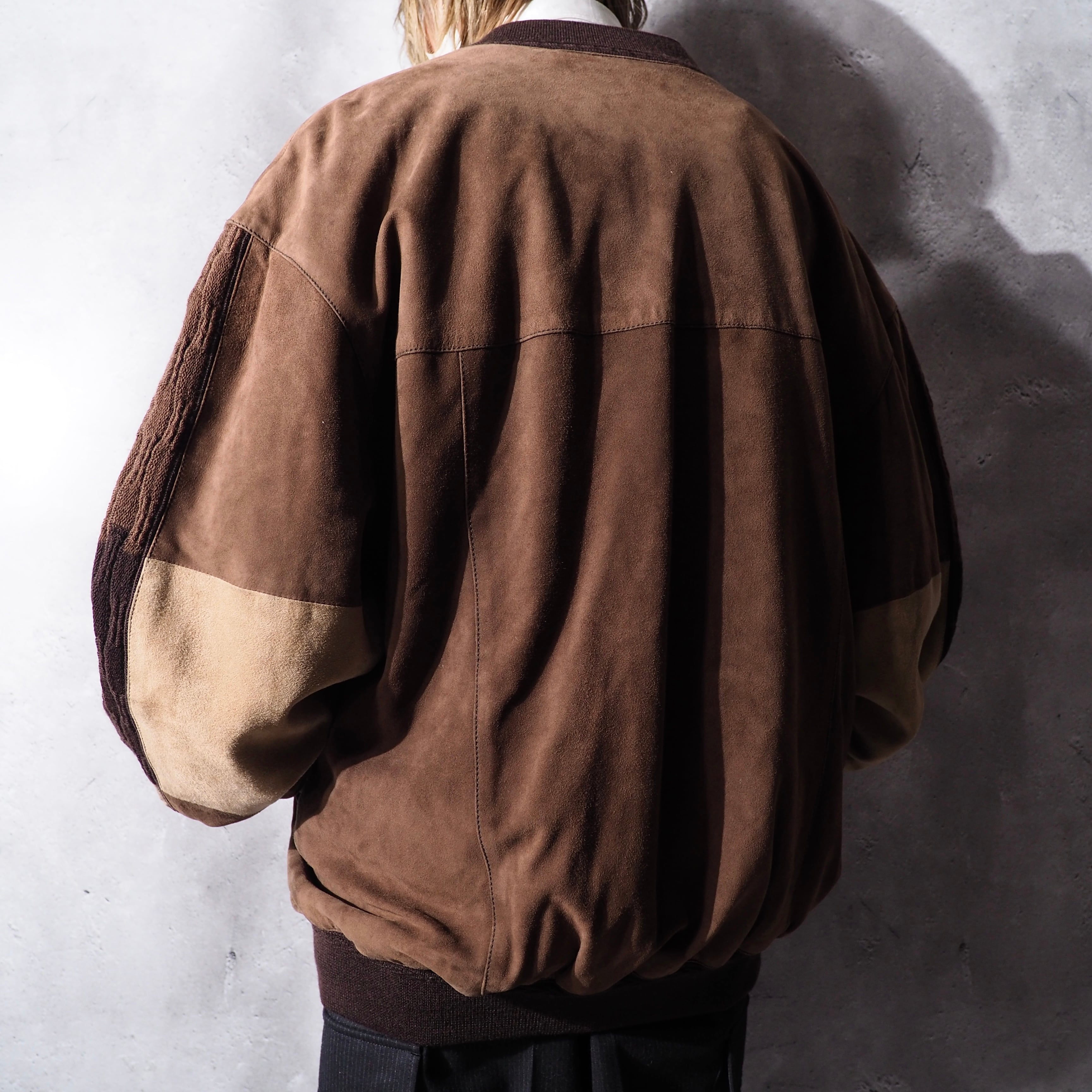 1990s ” Torras ” Special suede leather Panel combinations vintage loose Cardigan (made in Spain)