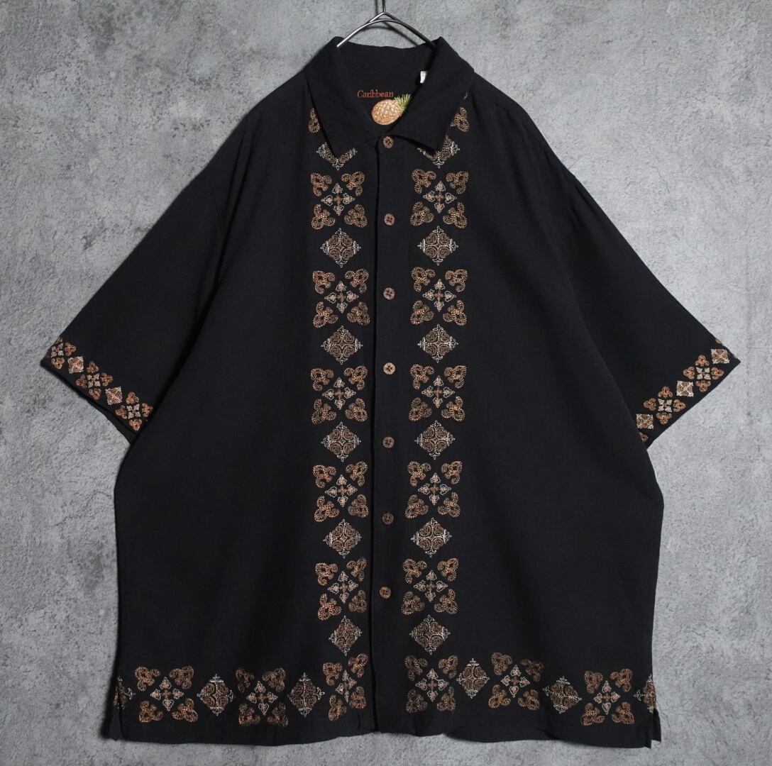 Black embroidery design silk shirt
