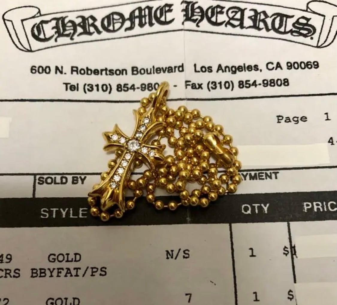 CHROME HEARTS クロムハーツ 22kファットクロス with ダイヤ × ゴールドボールチェーン