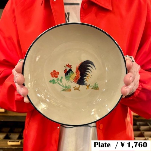 Thailand Hand colored Flat plate Chicken pattern タイ セラミック手彩色平皿 平皿 皿 タイ 鶏 ニワトリ 手描き ハンドペイント 手仕事 食器 セラミック