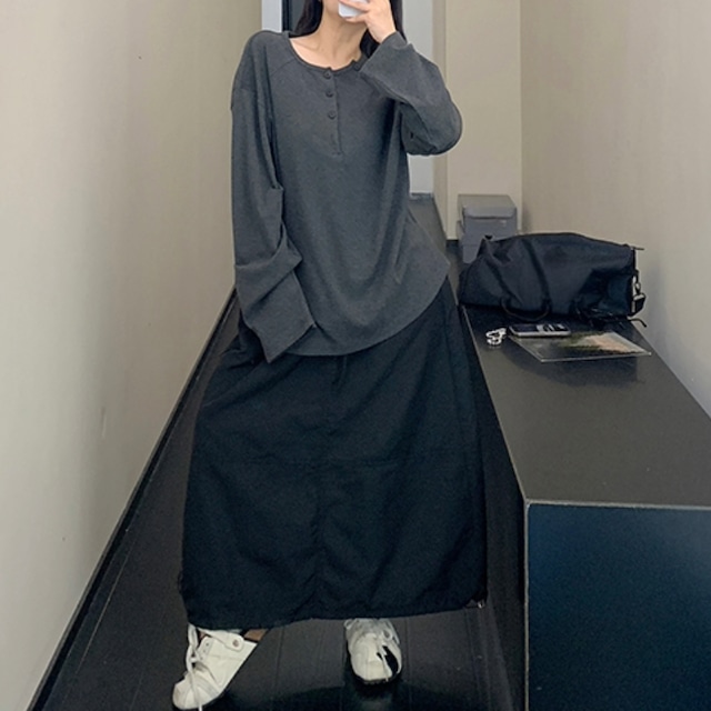 asymmetrical design Henley neck long tee　アシメデザインヘンリーネックロングティー　J1559