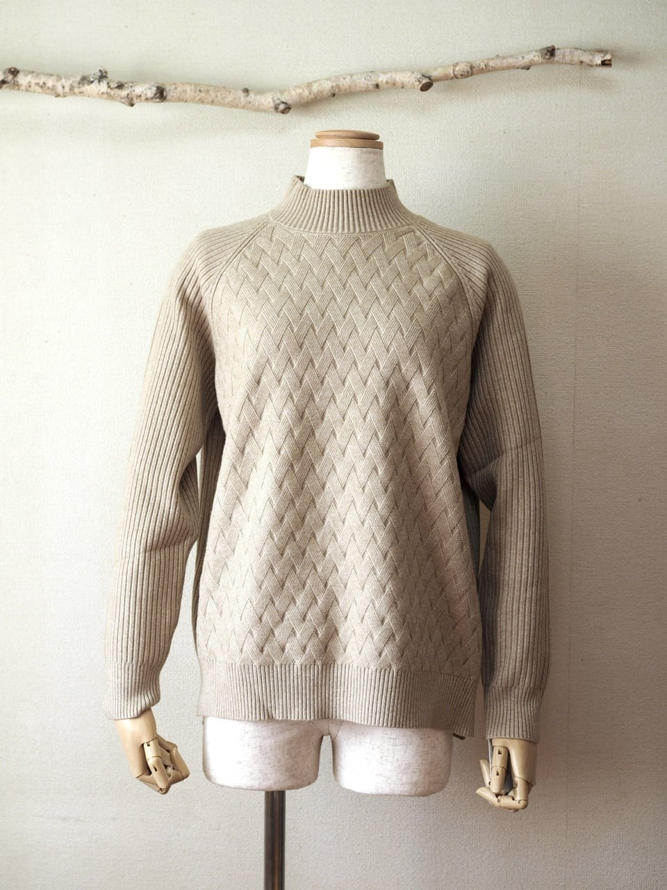 柄編みリブニット <ベージュ>