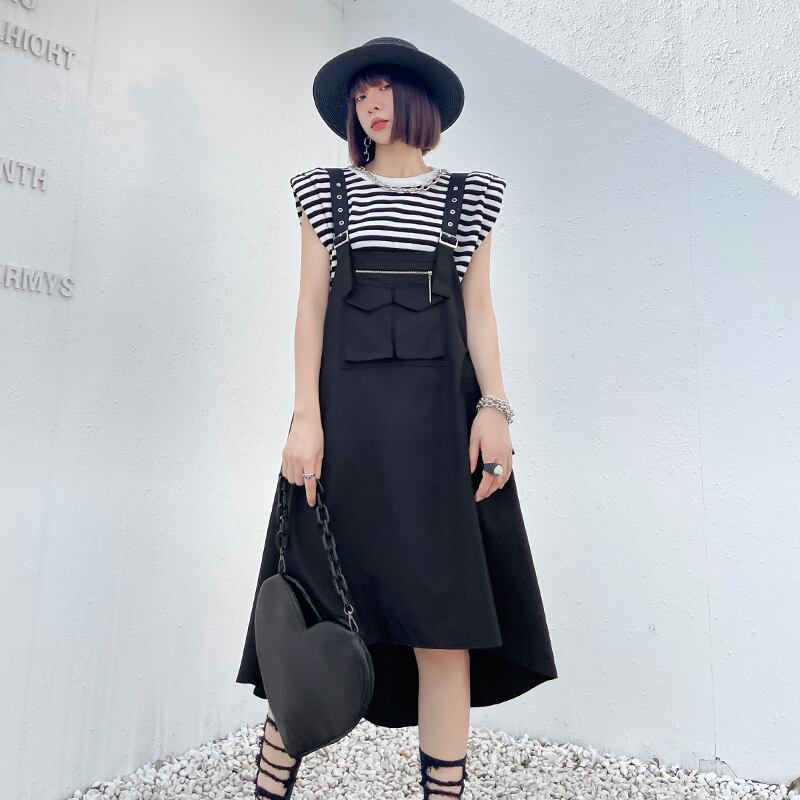 ドレス サマーブラックルーズ薄手カジュアルロングスカート ストリート 夏物 ラブタオタオダレンハウス20590913206